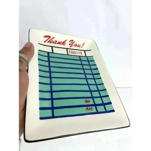Food Order Receipt Ceramic Tray 7.5"x5.5" THANK YOU Handpainted Server Tab - Picture 6 of 6